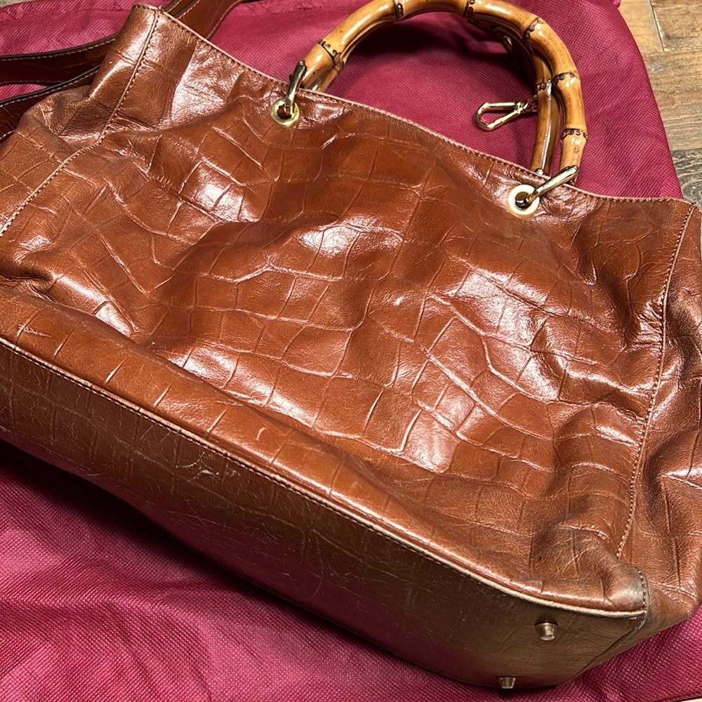 Leather Top Handle Bag light brown leather with straps and dust bag by Del Conte
